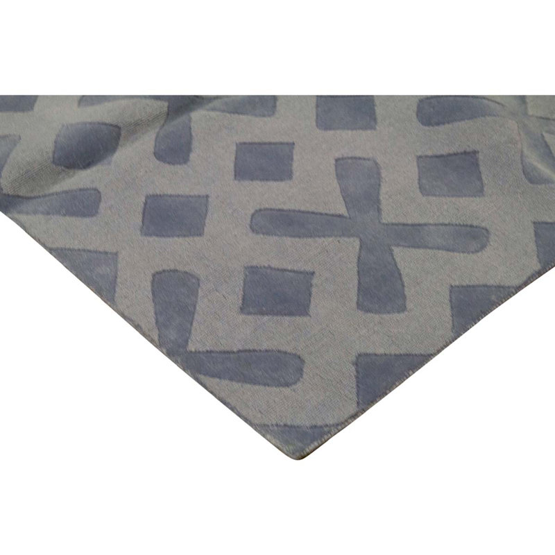 Tapis gris / bleu noué à la main de haute qualité, Rectangle 8 pi 9 po x 11 pi 7 po