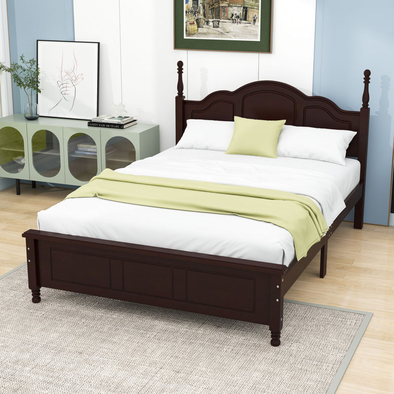 Wood Platform Bed Frame with Strong Slat and Centre Legs, Double, Noyer foncé