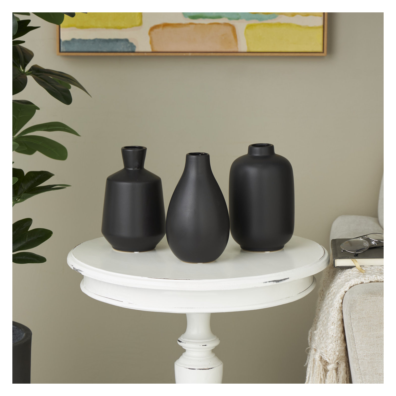 Mable 3 Piece Ceramic Table Vase Set, Black