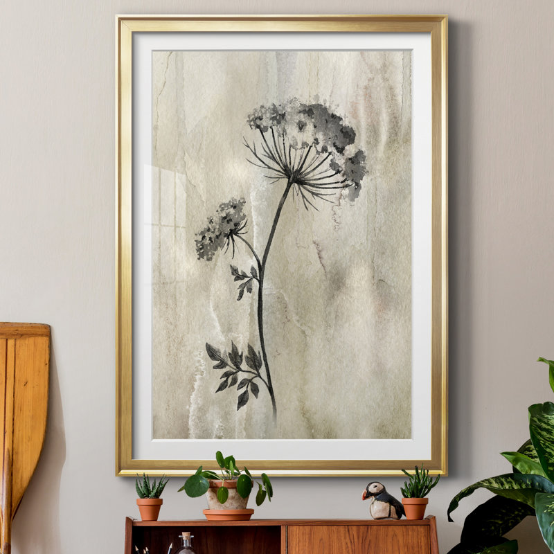 Sumi-e Silhouette I - Cadre photo, reproduction d'art sur papier, Papier doré, H 26,5 po x l 36,5 po x P 1,5 po