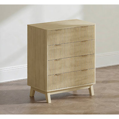 Nightstand With 4 Drawers And Four Rubber Wood Legs For Bedroom