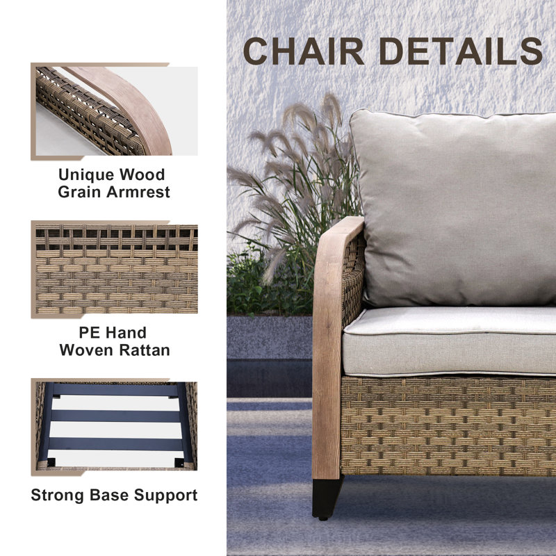 Gray Wicker Outdoor Armchairs with Cushions, Set of 2