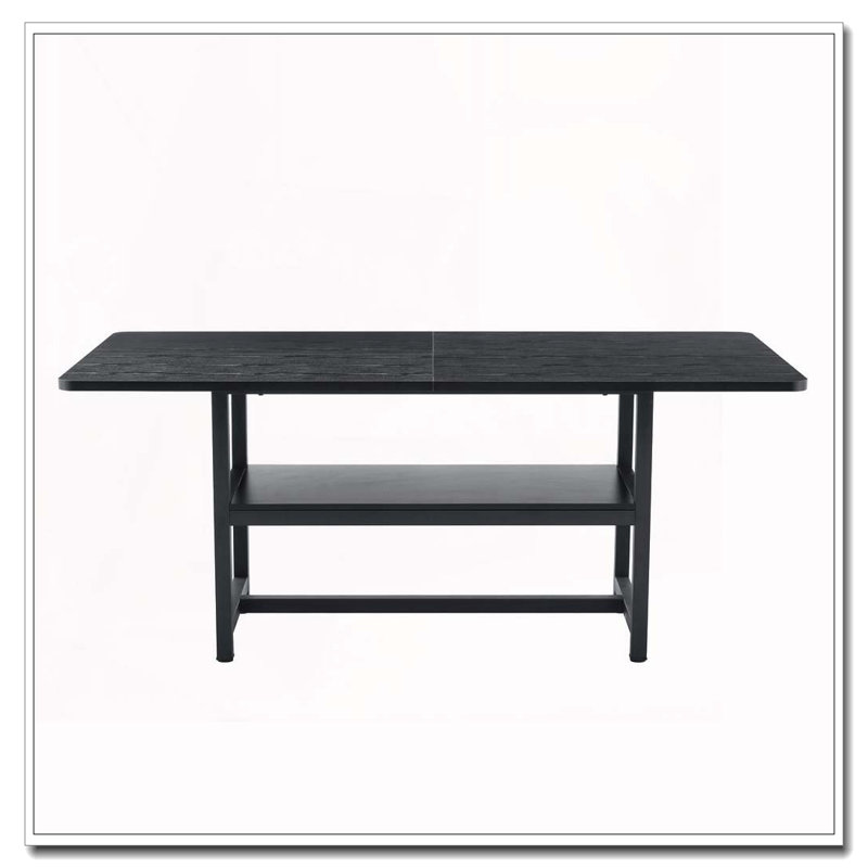 71"Long Dining Table With Shelf Storage, Black