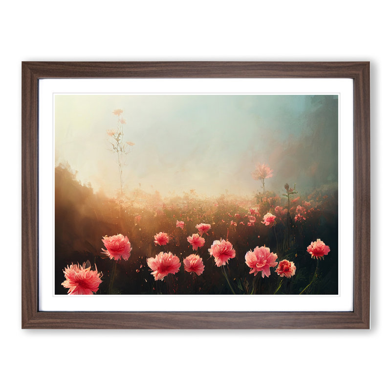 XH1022-7141X Pretty Carnation Flowers - Single Picture Frame Print, 25cm H x 34cm W x 2cm D, Walnut Framed