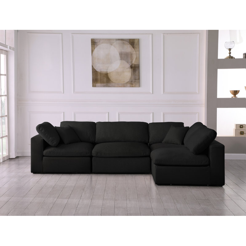 Burrows Upholstered L-Shaped Sectional Reversible, Black Linen Textured Fabric
