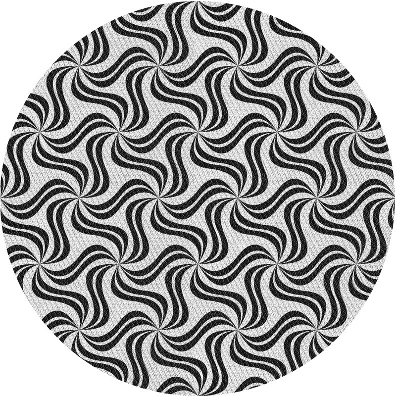 Tapis noir/blanc à motifs, Rond 7 pi