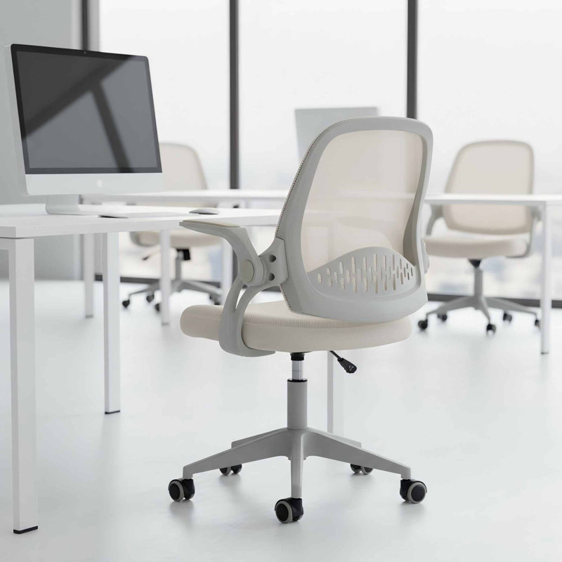 Chaise de bureau en filet à dossier moyen avec accoudoirs rabattables, chaise de travail ergonomique pour le bureau personnel