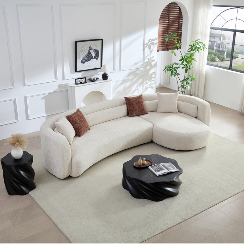 Curved Modular Sectional Sofa with Boucle Upholstery