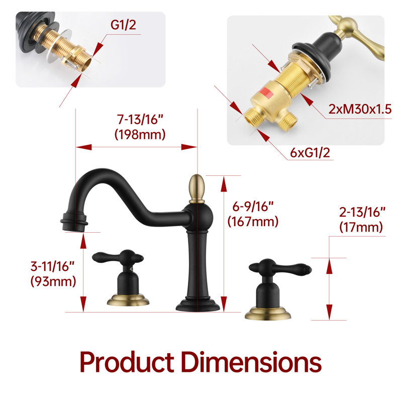SUMERAIN 8 Inch Bathroom Sink Faucet, Vintage Widespread Basin Faucet, Solid Brass Material, Black & Gold