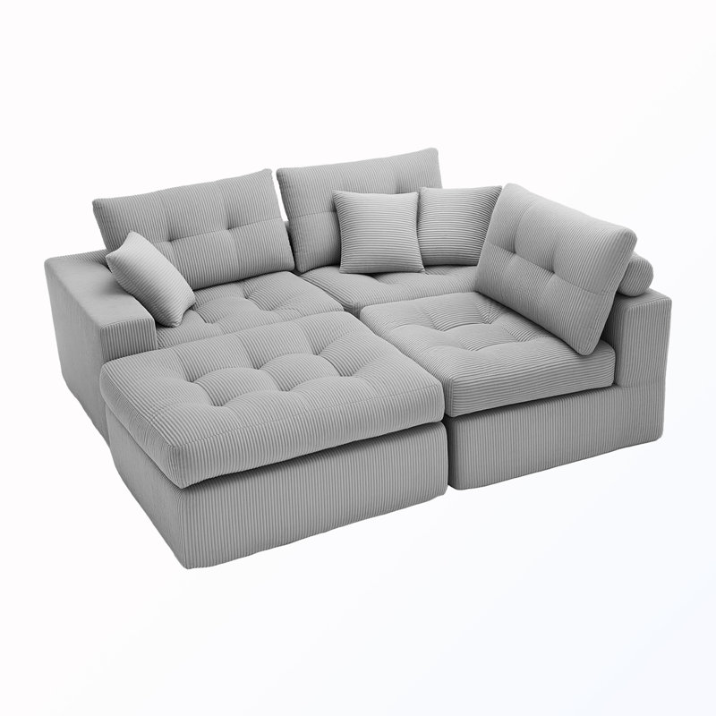 Canapé modulaire en L convertible, Velours côtelé gris pâle