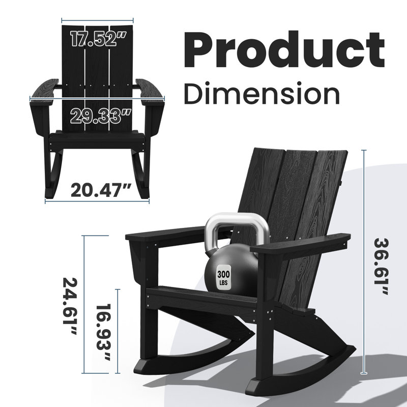 Wolak HDPE Rocking Adirondack Chair(Set Of 2), Black