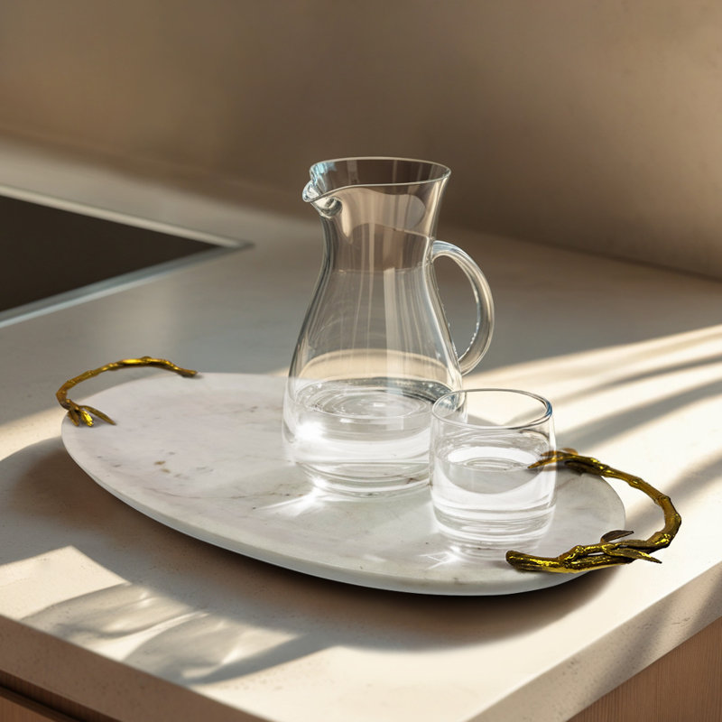 Elegant Large Serving Tray Oval Marble Tray with Metal Handles - Christmas Gift for Home and Kitchen Decor