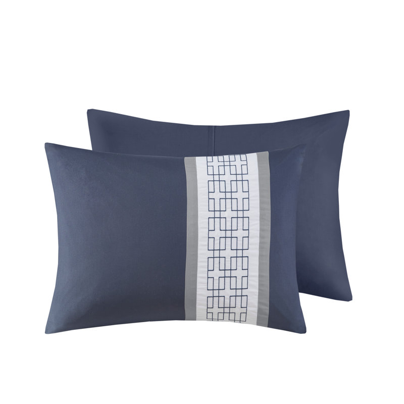 Navy and Gray Queen Microfiber 8-Piece Comforter Set