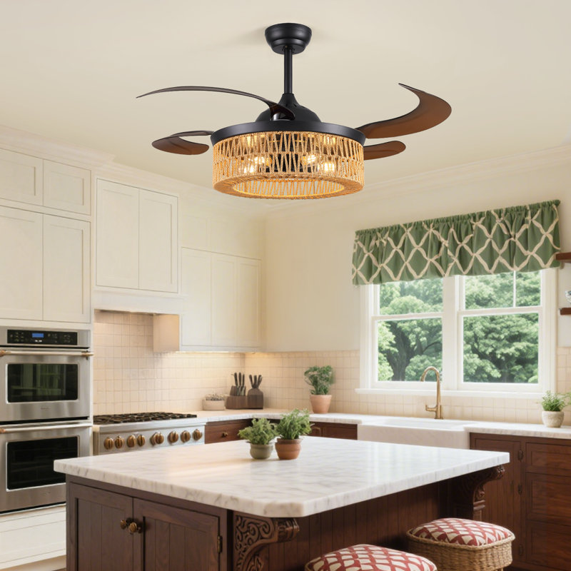 Ventilateur de plafond rétractable 48 pouces avec lumières et télécommande