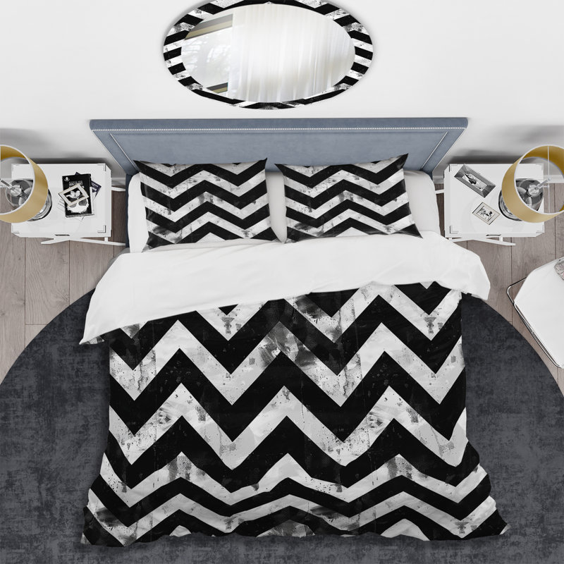 Ensemble de housse de couette moderne noir et blanc Modern Chevron II, Housse de couette très grand et 2 très grandes t