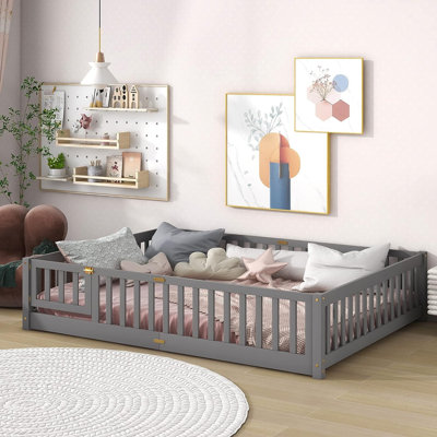 Finka Kids Floor Platforms Bed With Fence and Door