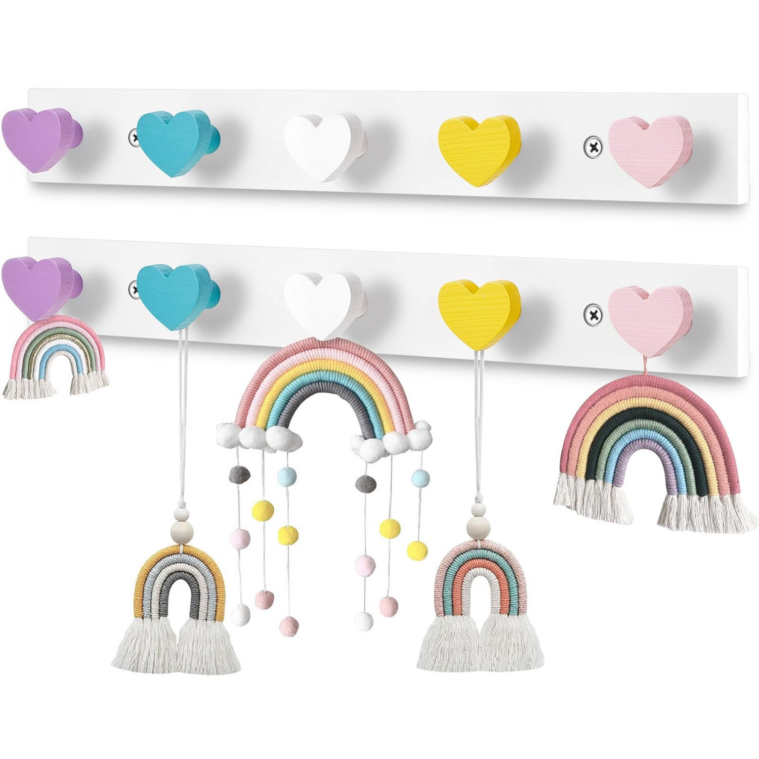 Dakota Fields Rainbow Kids Wall-Mounted Coat Rack with 5 hooks(Heart ...