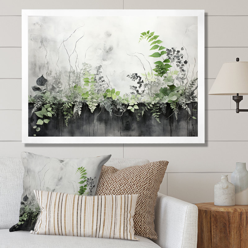 «Green Minimalisme Botanical Serenity - Plants», art mural, H 16 po x l 32 po x P 1 po, Cadre simple blanc