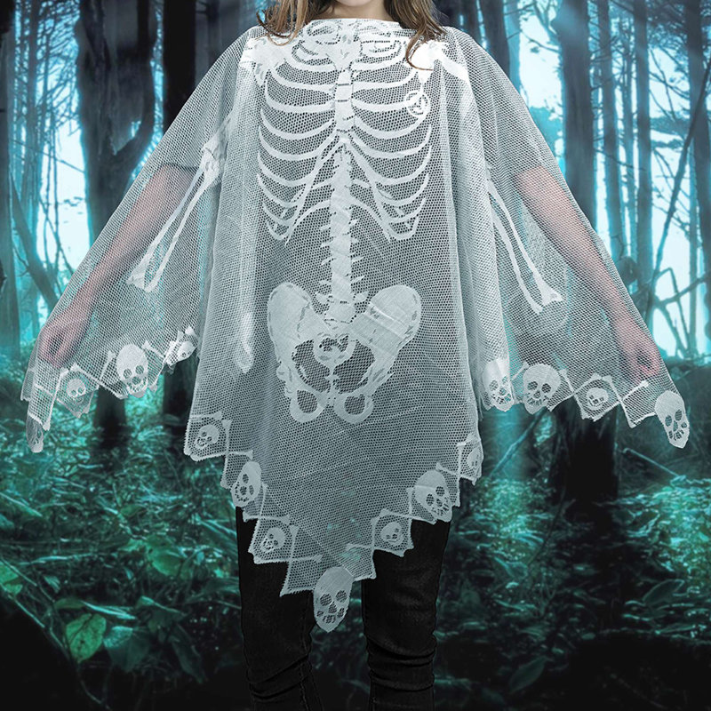 Poncho squelette en dentelle blanche d'Halloween