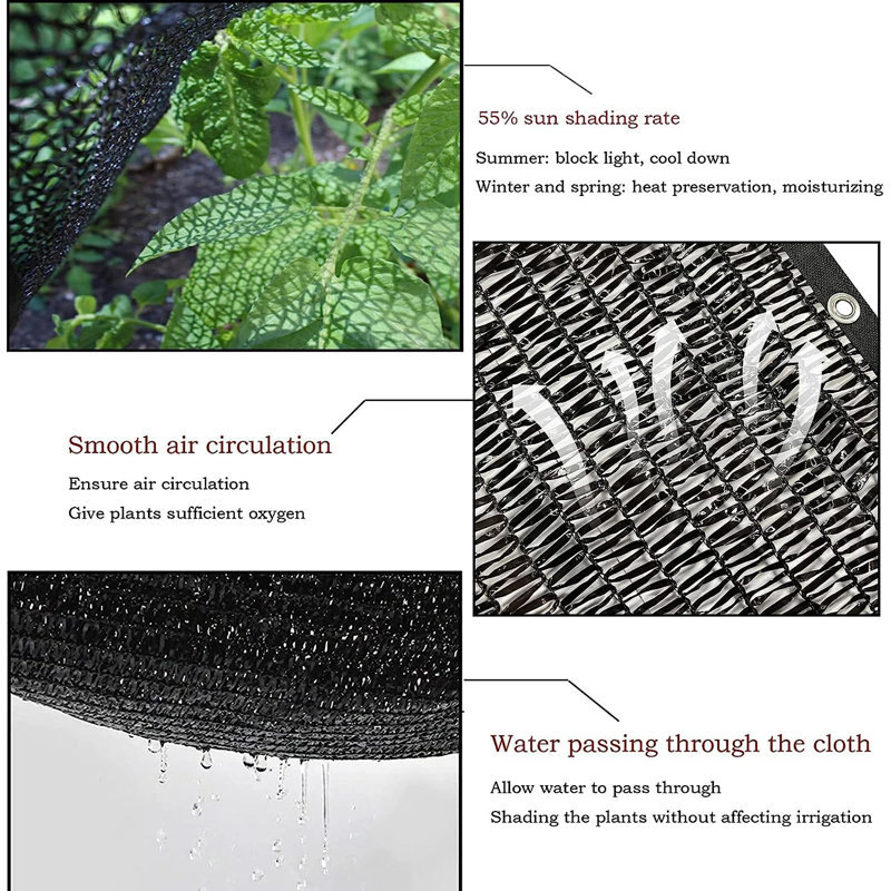 Black High Density Polyethylene Sun Shade Cloth with Grommets