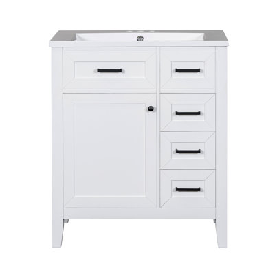 Ensemble de meuble-lavabo 30 po avec lavabo, armoire de salle de bain blanche avec tiroirs, cadre solide et panneau de fibres à densité moyenne (ancien numéro de référence: N725S999222K)