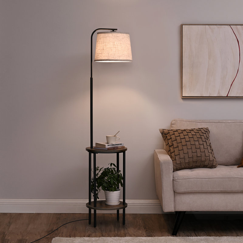 62'' Tray Table Floor Lamp, Black/Rustic Brown
