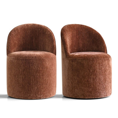 Small Chenille Upholstered Barrel Swivel Chair With Hidden Casters
