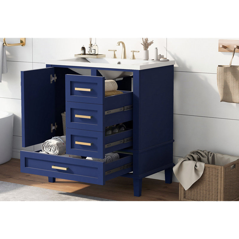 18.00'' Single Bathroom Vanity with Ceramic Top, Gold, Dark Blue