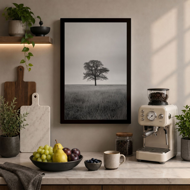 Solitary Tree Scandinavian - Wrapped Canvas, 36x24 - 91.4 x 61.0 cm, Ochre Border