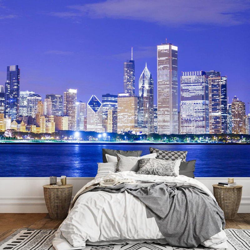 Modern City Buildings Border, 66" L x 96" W