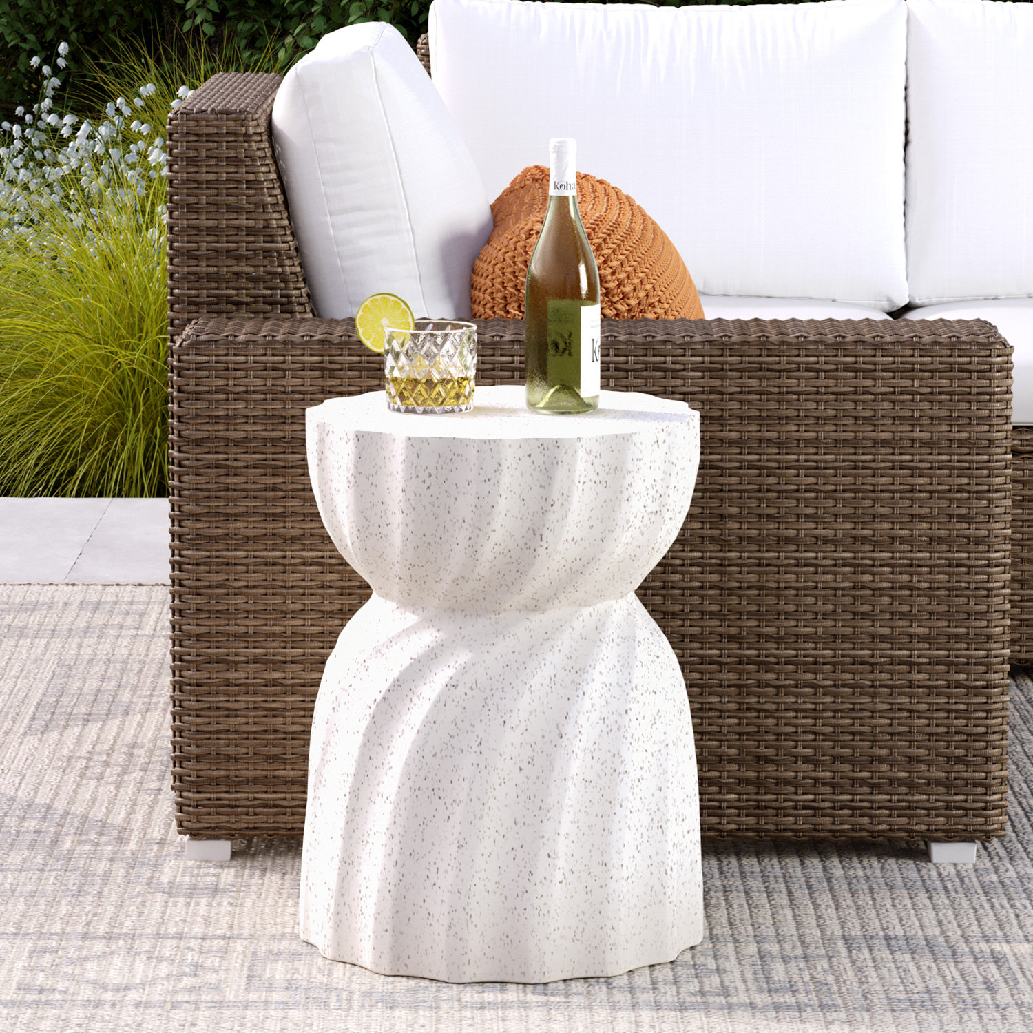 14.2'' Stone Outdoor Side Table, White, 2