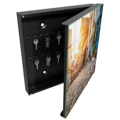Key box for home, Opens to the left, 30x30x5, White, A stone street in the sunlight, 