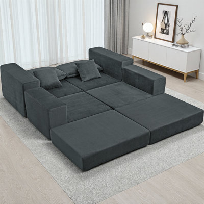 Boneless L-Shaped Sofa with Removable Ottoman, Deep Seat and Throw Pillows