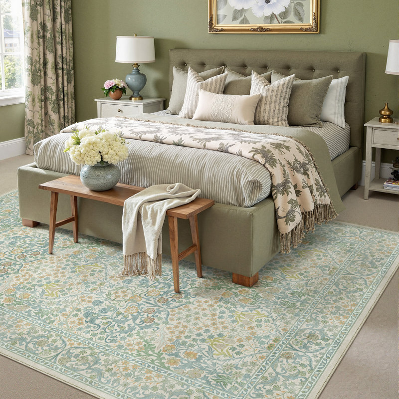 Machine Washable Vintage Floral Area Rug With Non-Slip Backing, Rectangle 6' x 9'