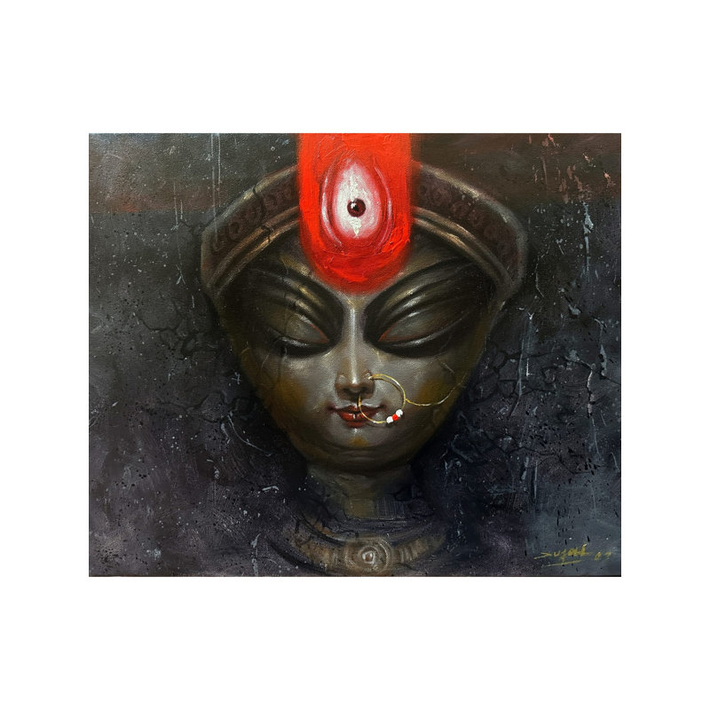 «Devi Durga», peinture acrylique sur toile - Art spirituel vibrant de 16 po x 20 po par Jugal Sarkar