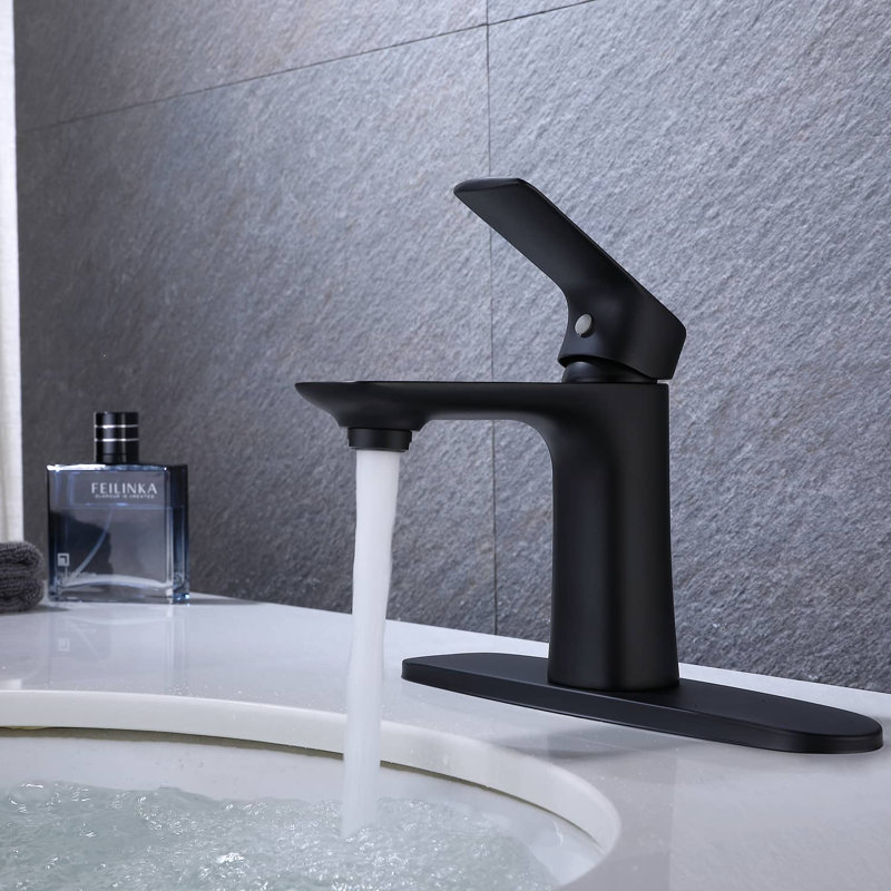 Robinet de salle de bain monotrou en laiton massif, Noir mat