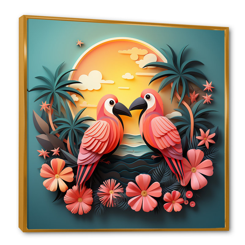 Toucans tropicaux - oiseau, art mural, Or, H 30 po x l 30 po