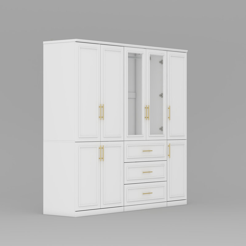 Frideres Elegant Triple Door Wardrobe With Panels - Spacious Storage Solution With Adjustable Shelves And Soft-Close Drawers