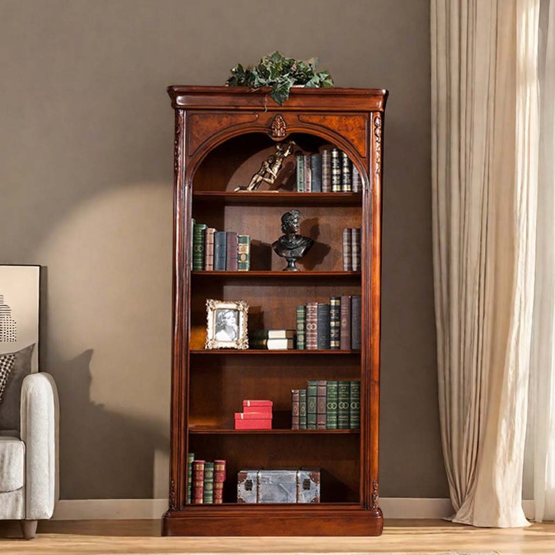 Vitrine classique en bois massif avec bibliothèque, Brun