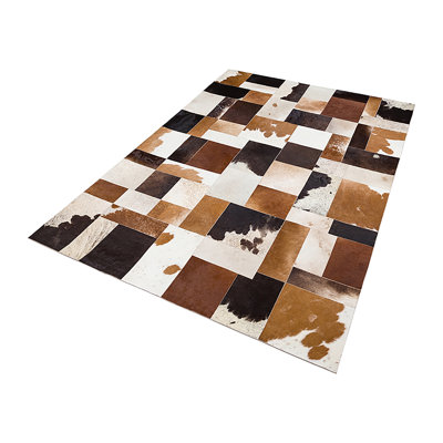 Tapis brun en cuir nouvel âge unique 3 po x 4 po Patchwork Multicolor