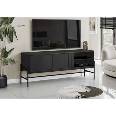 Contemporary 60 Inch TV Stand With Storage Cabinet And Open Shelf, Perfect For Modern Living And Entertainment Spaces