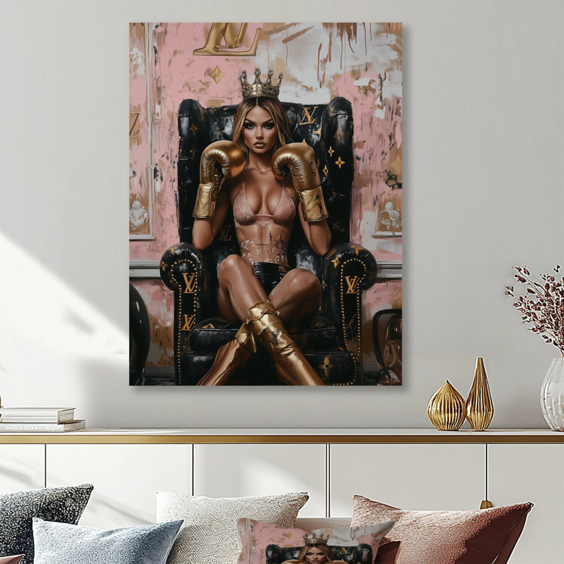 «Brown Boxing Diva - Fashion Girl Power», impression murale, Sans cadre, métal, H 44 po x l 34 po
