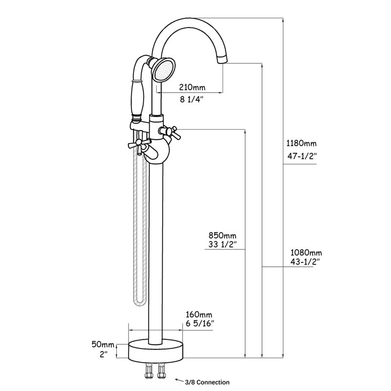 Freestanding Tub Faucet With Hand Shower - Metal, Matte Black, Bathroom Charm Modern Bathtub Option