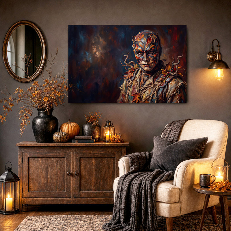 Impression sur toile, "Fantasy" avec masque à feuilles et vignes torsadées, H 32 po x l 48 po