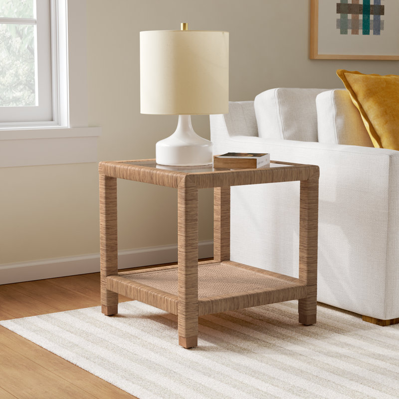 Graham Glass Top End Table, Honey