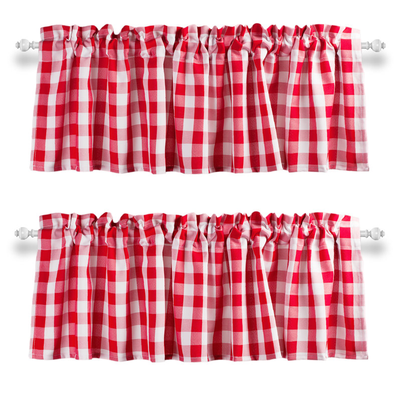 Rashara Plaid Tailored Window Valance, Red/White, 56" W x 16" L