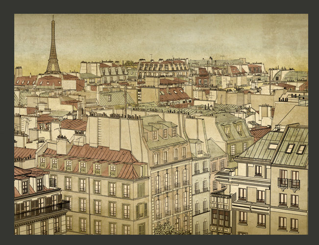 Afterglow Over Paris Wallpaper Mural, Beige, 250 cm x 193 cm
