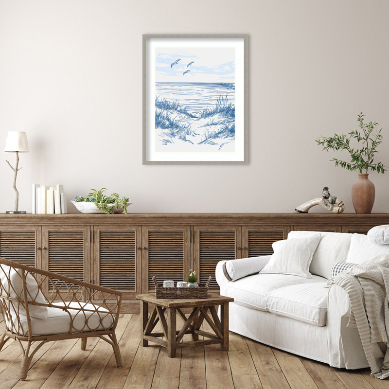 Reproduction d'art mural encadrée «Seascape S Croquis» par Holte, H 42 po x l 34 po, Grain de bois rayé gris