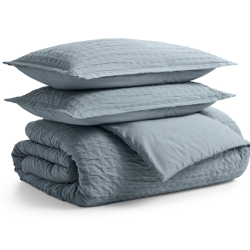 Popple Duvet Cover Set, Queen Duvet Cover + 2 Queen Shams, Gray Blue