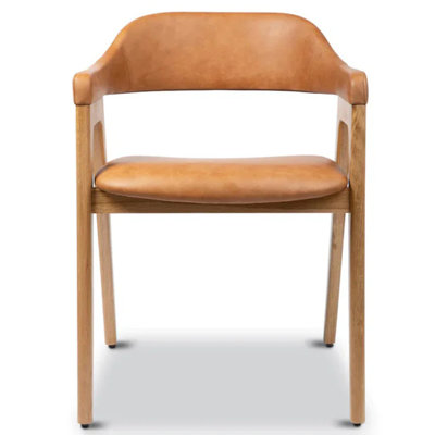 Modholic Atlas Teakwood Dining Chair, Tan Leather (Set Of 2)